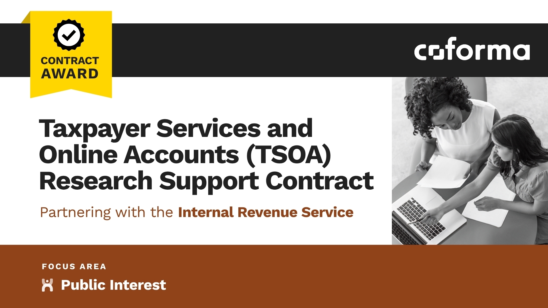 Coforma Wins IRS Taxpayer Services and Online Accounts (TSOA) Research Support Contract
