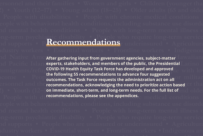 An excerpt titled Recommendations is shown on a deep purple background with a block of paragraph copy.