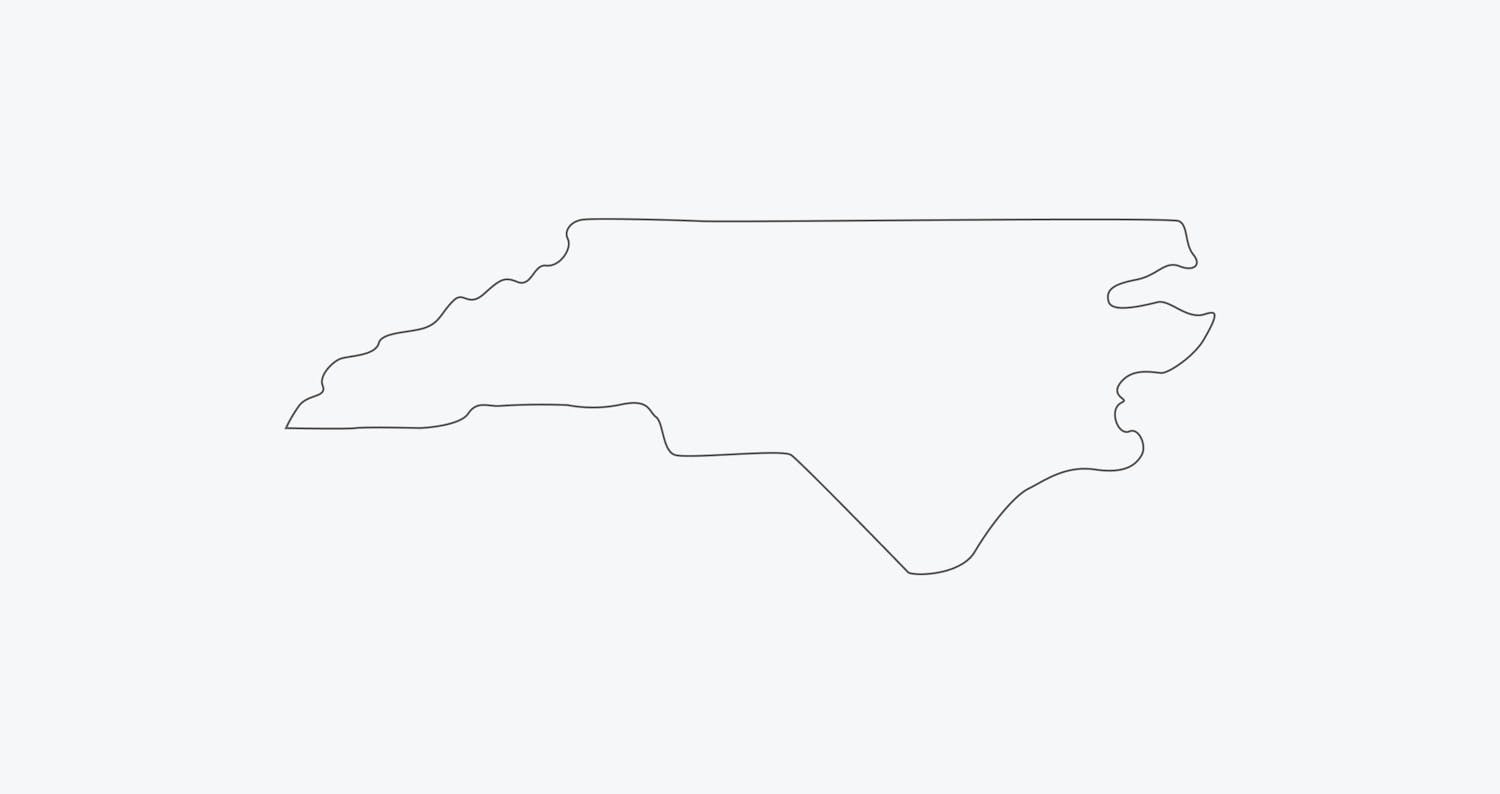 Line-art illustration showing the silhouette of the state of North Carolina