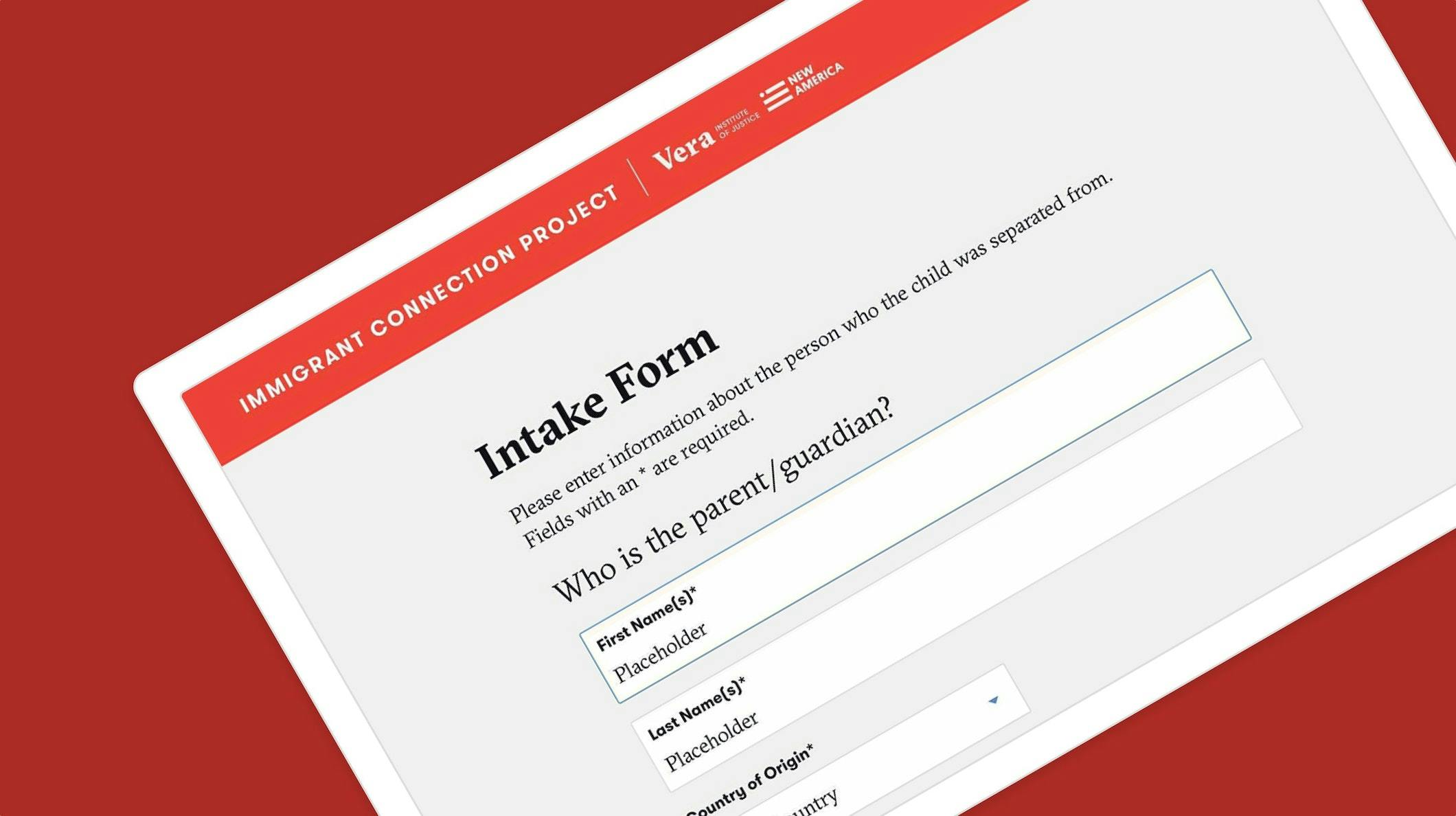 The ICON intake form displayed on a tablet with fields to enter information about the parent or guardian