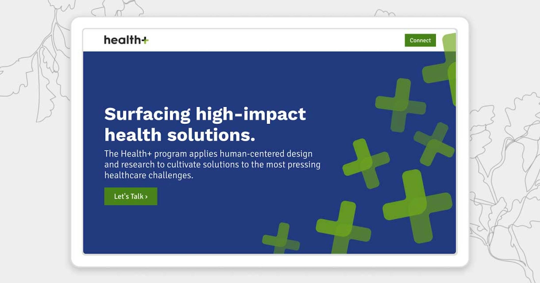 Screenshot of the homepage of the Health+ website.